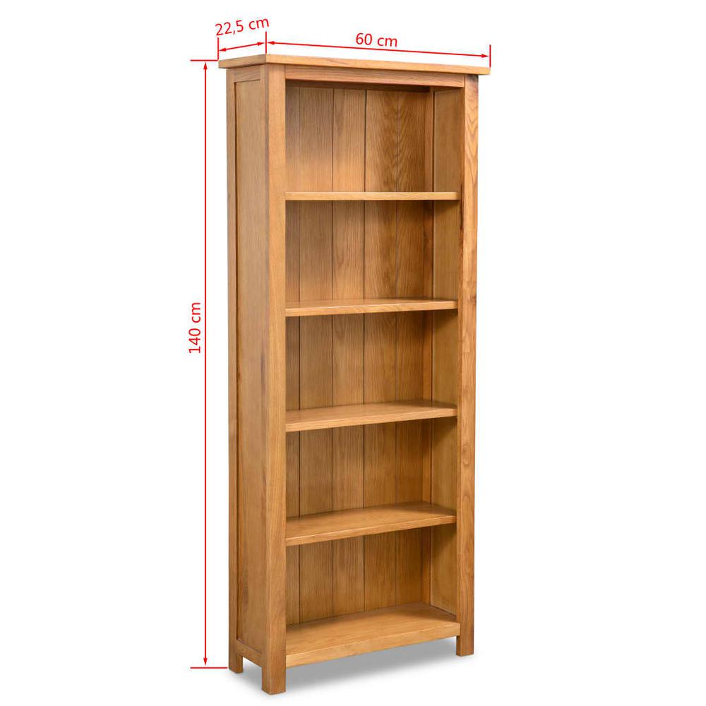 vidaXL 5-Tier Bookcase 23.6"x8.9"x55.1" Solid Oak Wood, 244469. Picture 5