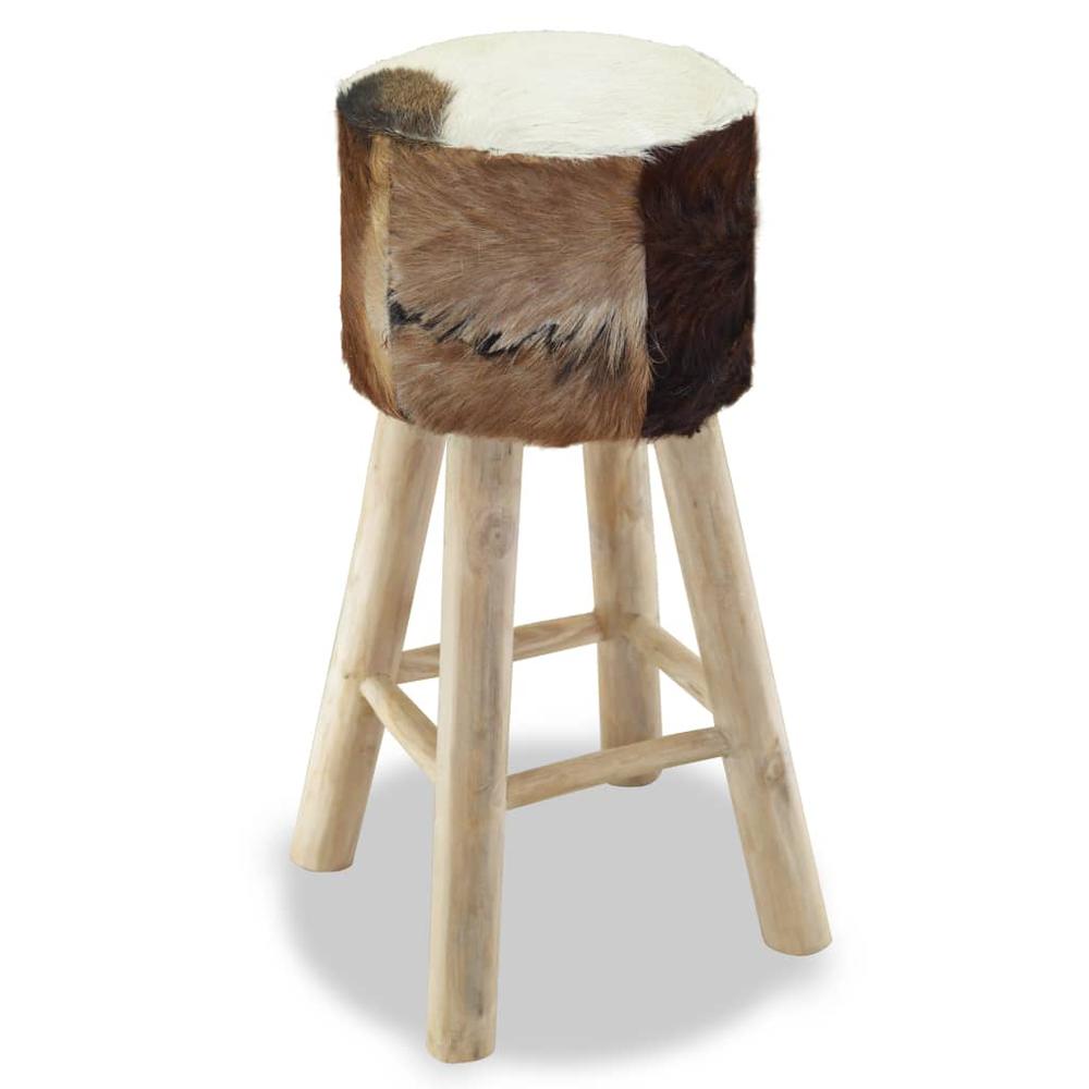 vidaXL Bar Stool Real Leather and Solid Teak Wood, 244542. Picture 3