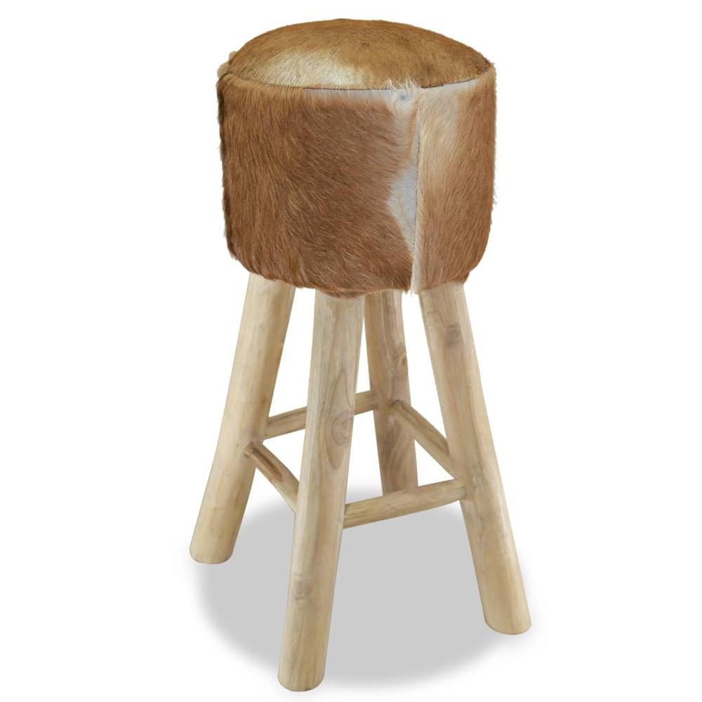vidaXL Bar Stool Real Leather and Solid Teak Wood, 244542. Picture 4