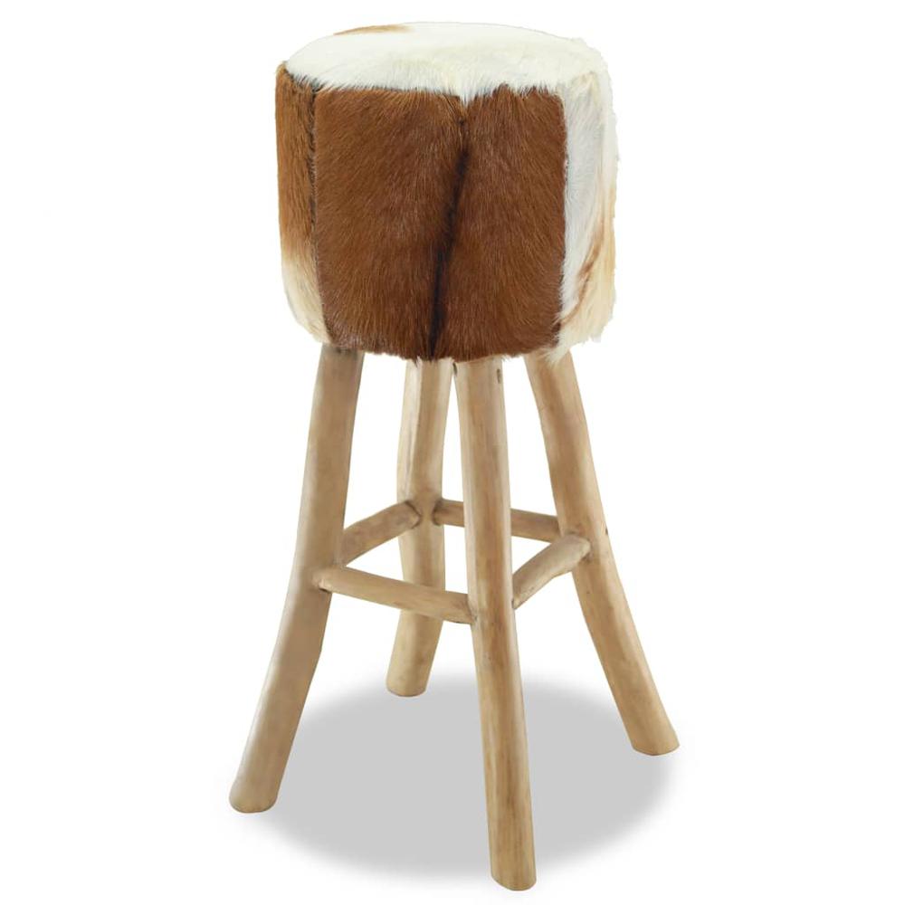 vidaXL Bar Stool Real Leather and Solid Teak Wood, 244542. Picture 5
