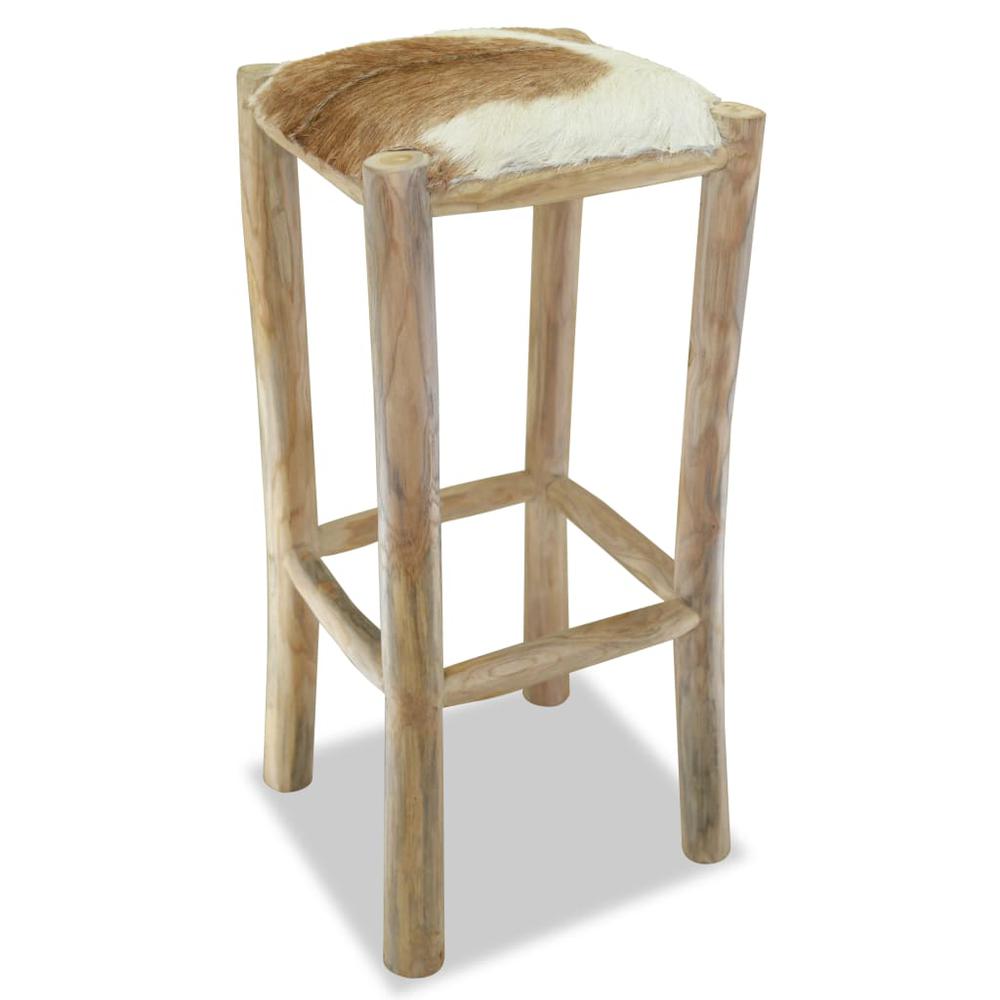 vidaXL Bar Stool Real Leather and Solid Teak Wood, 244544. Picture 1