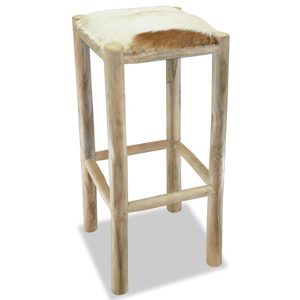 vidaXL Bar Stool Real Leather and Solid Teak Wood, 244544. Picture 2