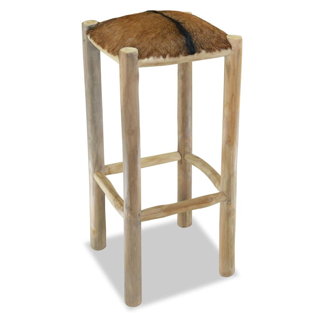 vidaXL Bar Stool Real Leather and Solid Teak Wood, 244544. Picture 3