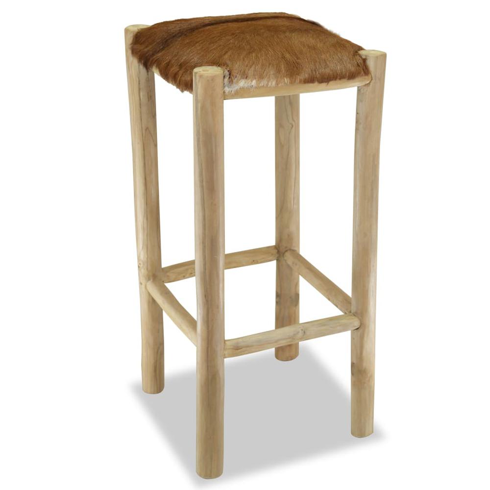vidaXL Bar Stool Real Leather and Solid Teak Wood, 244544. Picture 5