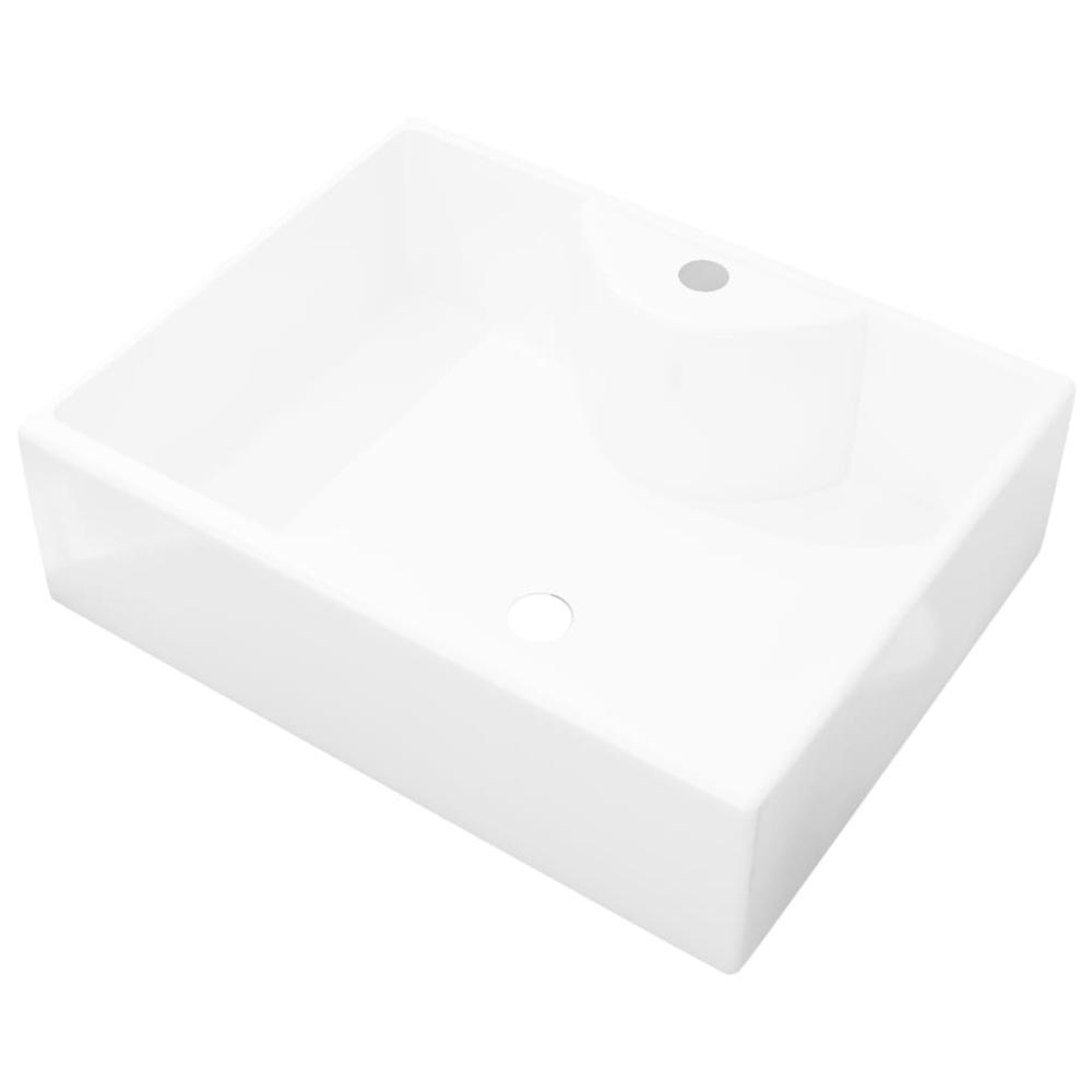 vidaXL Ceramic Bathroom Sink Basin with Faucet Hole White Square, 142642. Picture 2