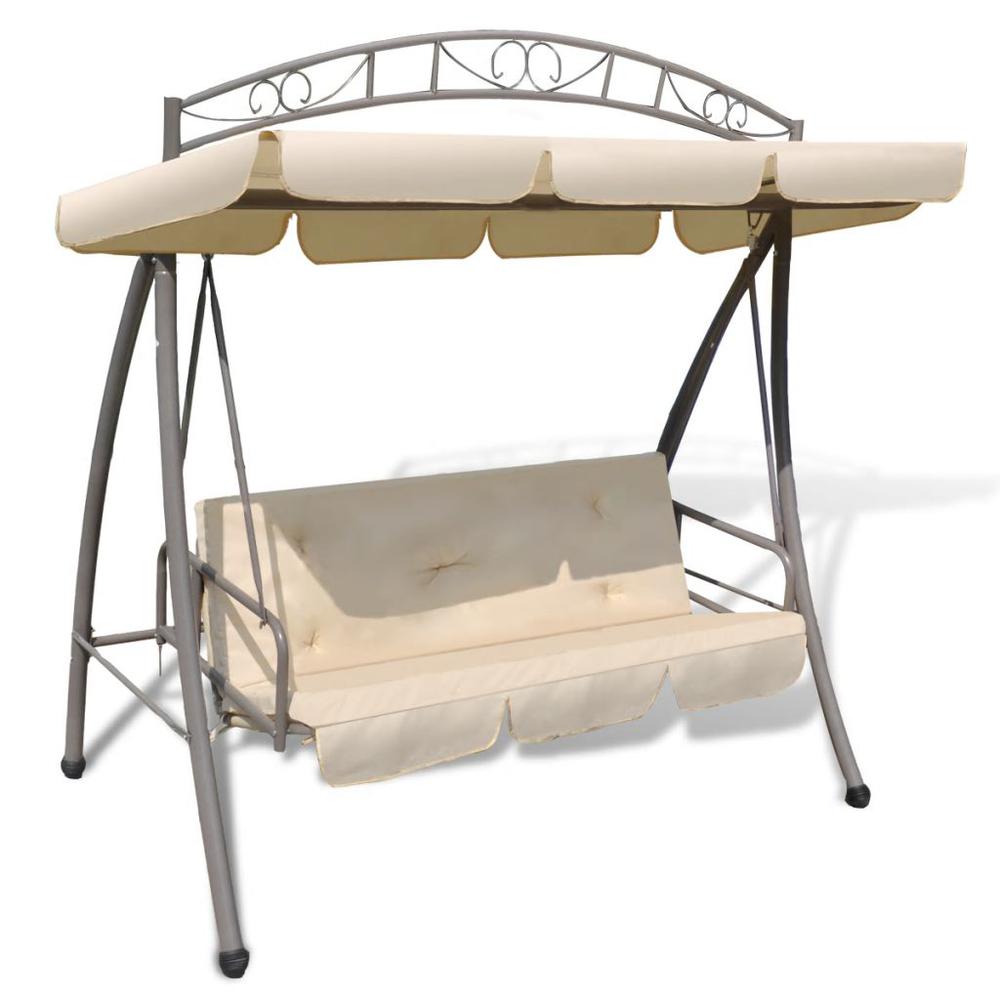 vidaXL Outdoor Convertible Swing Bench with Canopy Sand White, 43241. Picture 1