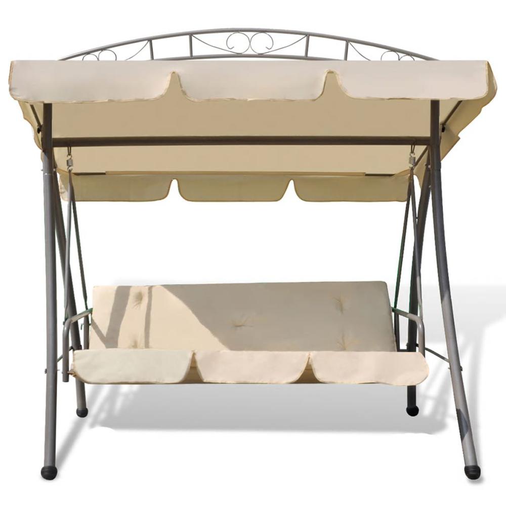 vidaXL Outdoor Convertible Swing Bench with Canopy Sand White, 43241. Picture 2