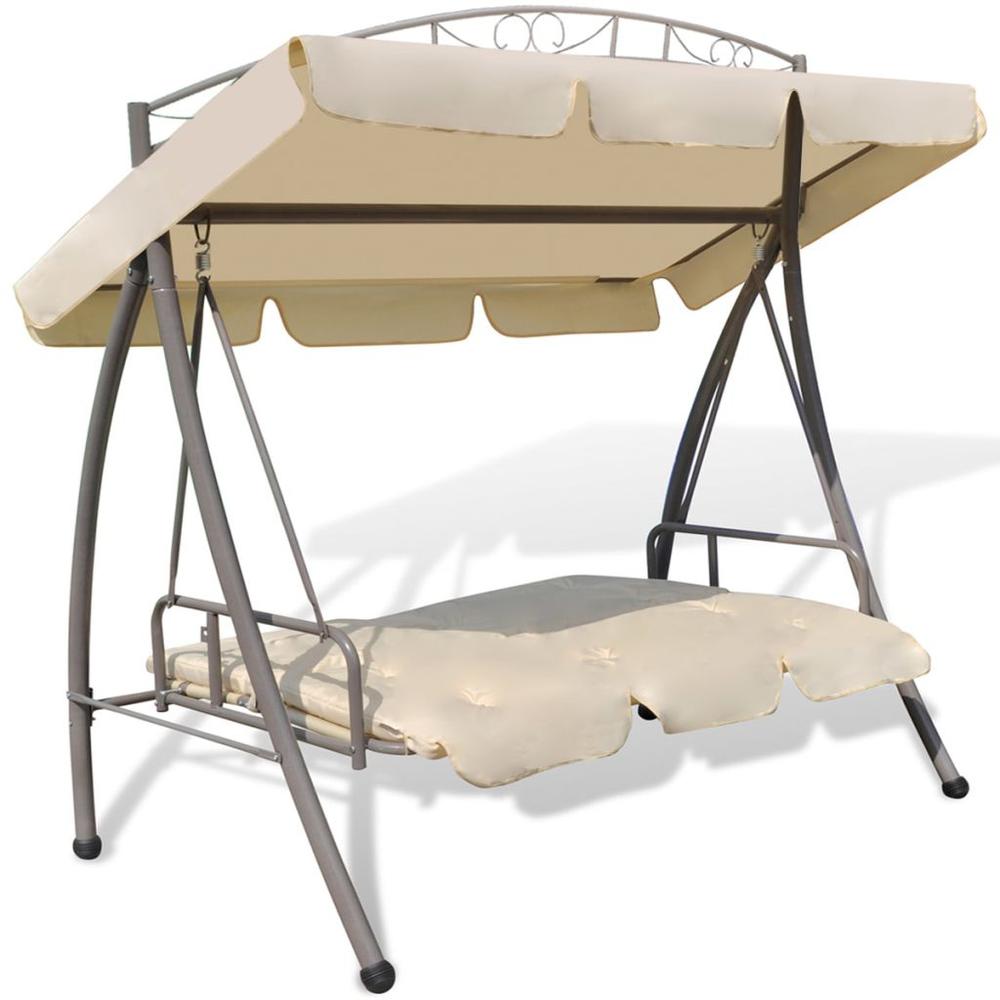 vidaXL Outdoor Convertible Swing Bench with Canopy Sand White, 43241. Picture 4