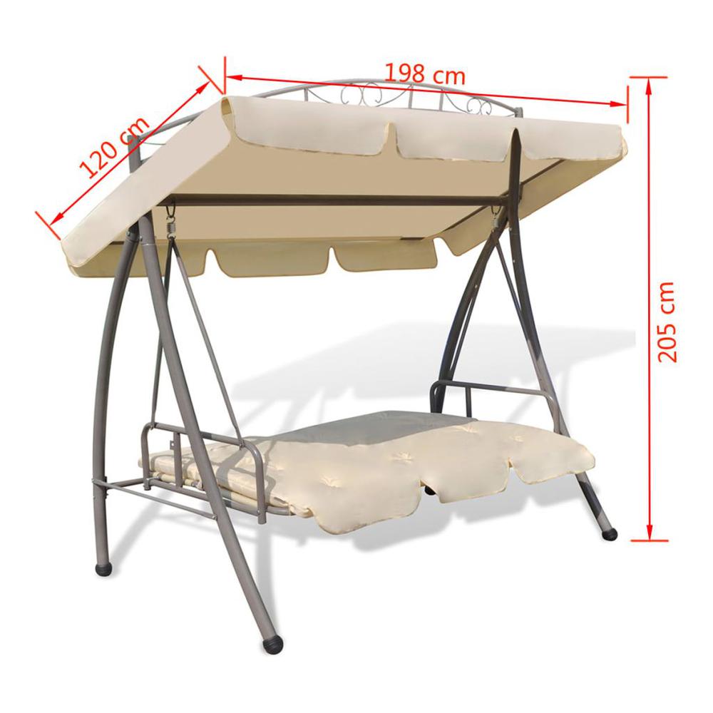 vidaXL Outdoor Convertible Swing Bench with Canopy Sand White, 43241. Picture 7
