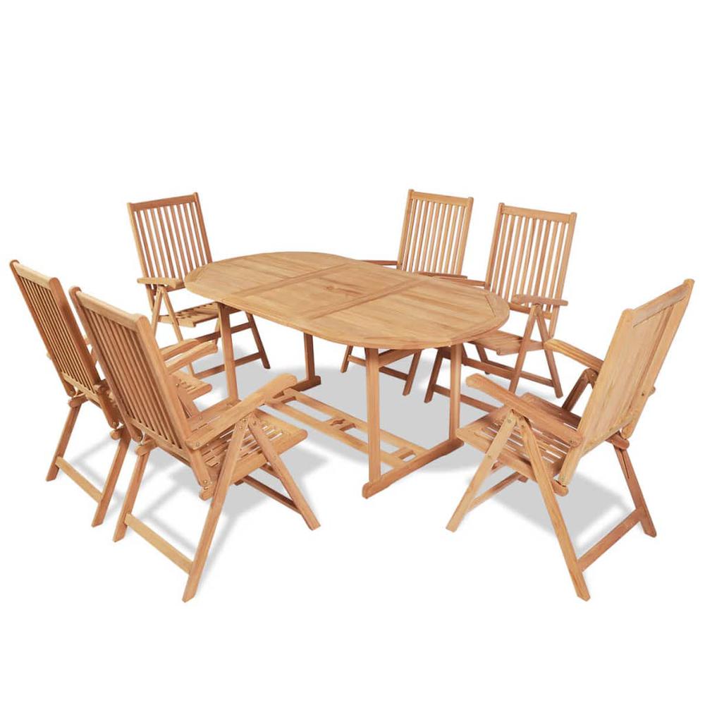 7 Piece Patio Dining Set with Folding Chairs Solid Teak Wood. Picture 12