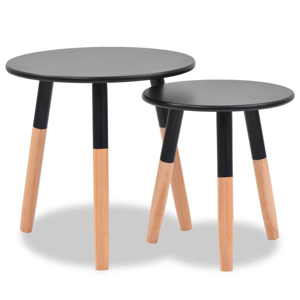vidaXL Side Table Set 2 Pieces Solid Pinewood Black, 244735. Picture 2