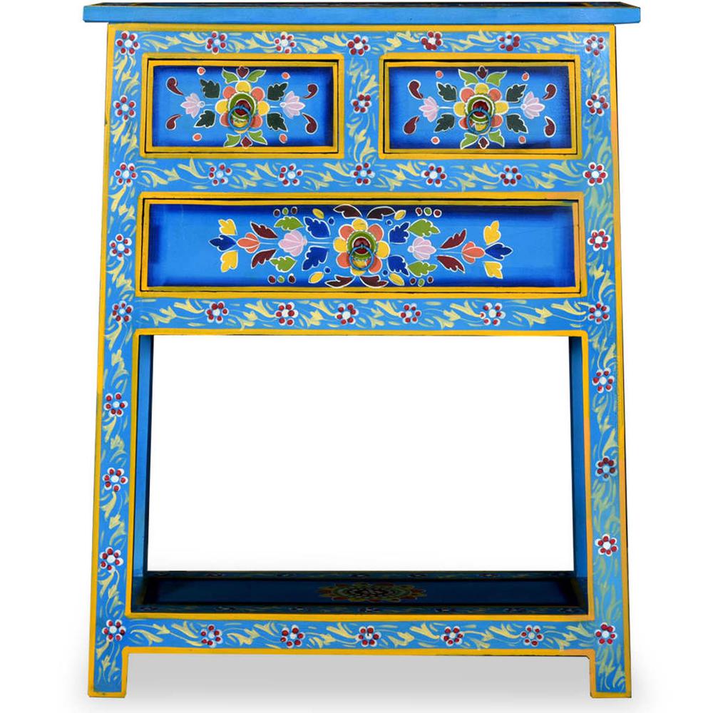 Sideboard with Drawers Solid Mango Wood Turquoise Hand Painted. Picture 3