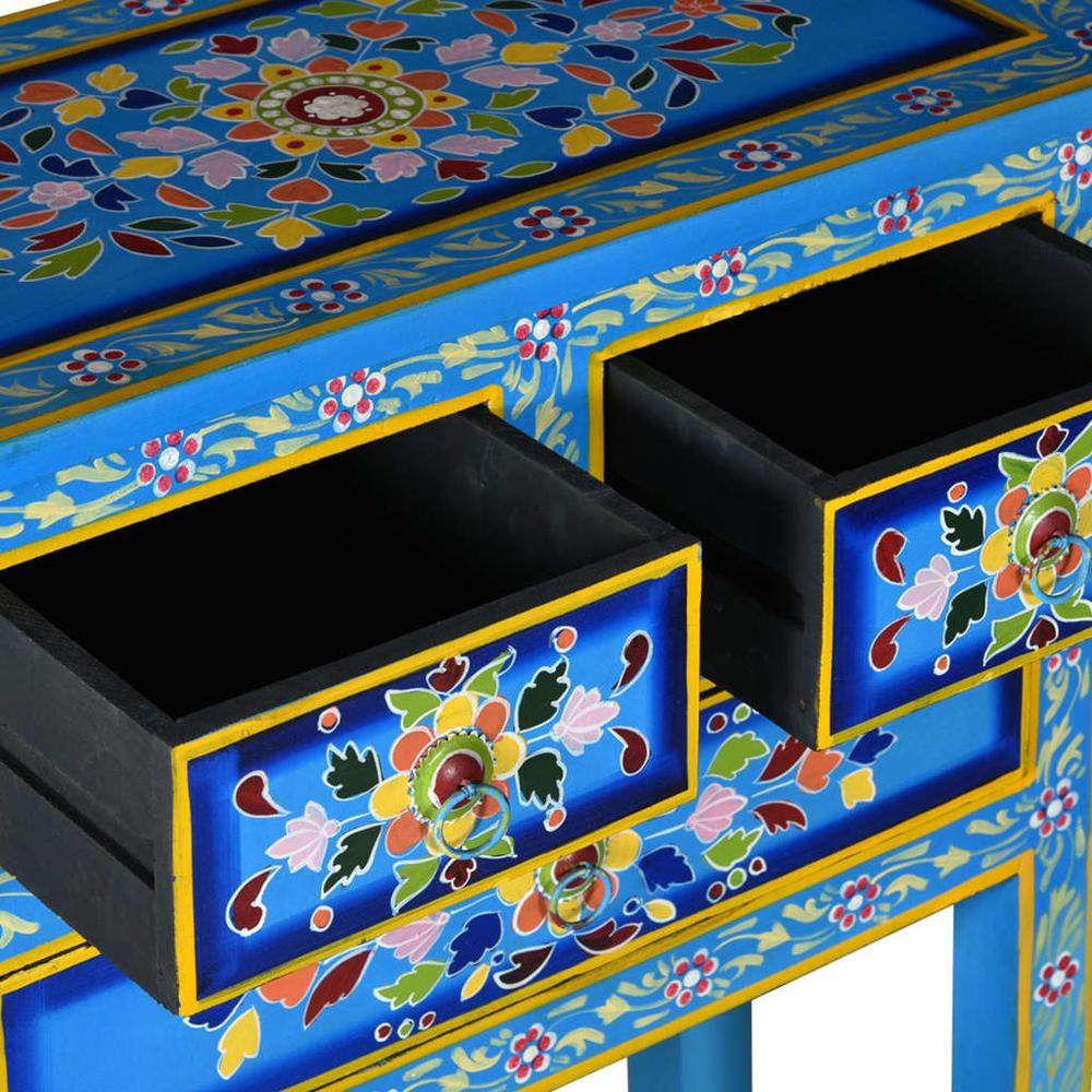 Sideboard with Drawers Solid Mango Wood Turquoise Hand Painted. Picture 5