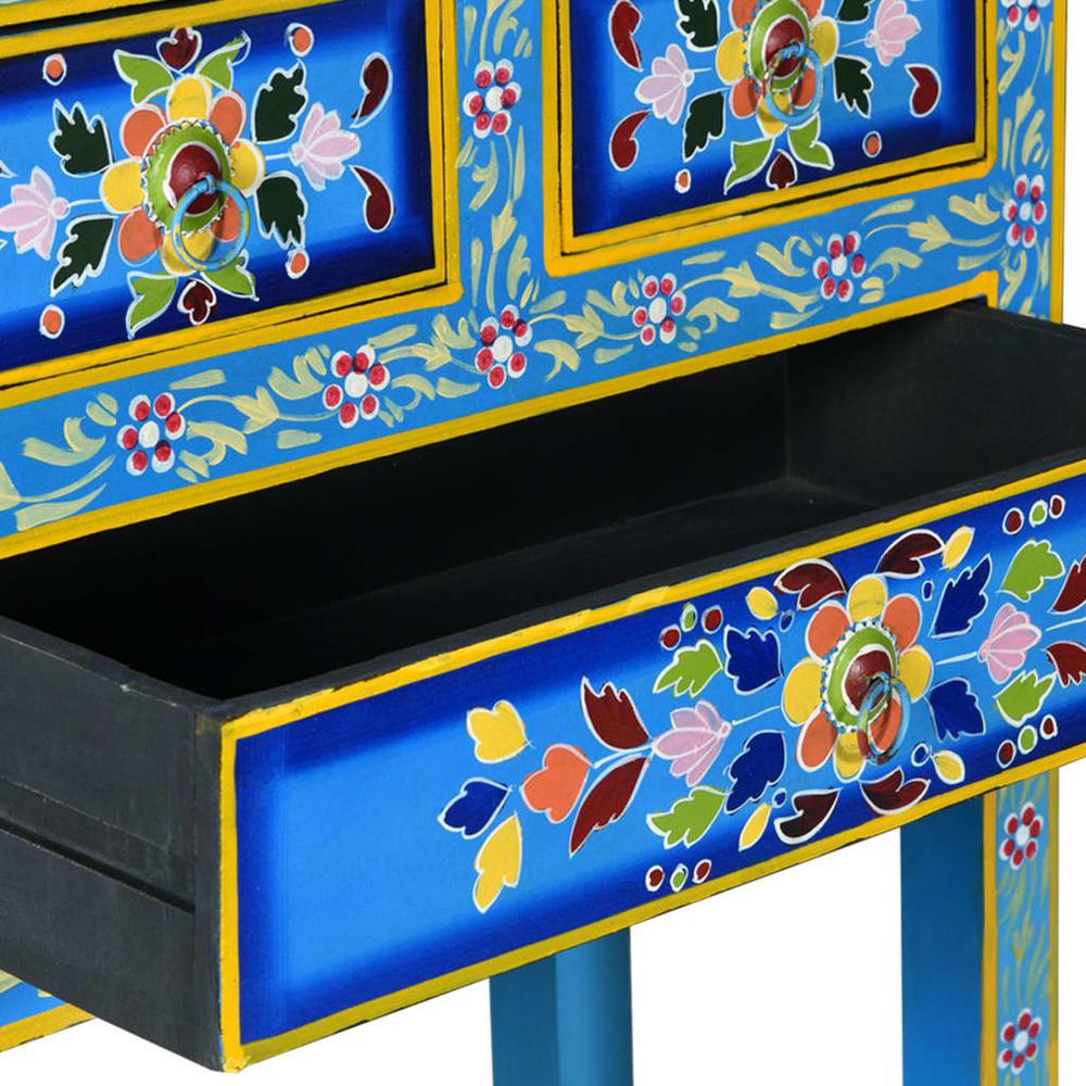 Sideboard with Drawers Solid Mango Wood Turquoise Hand Painted. Picture 6