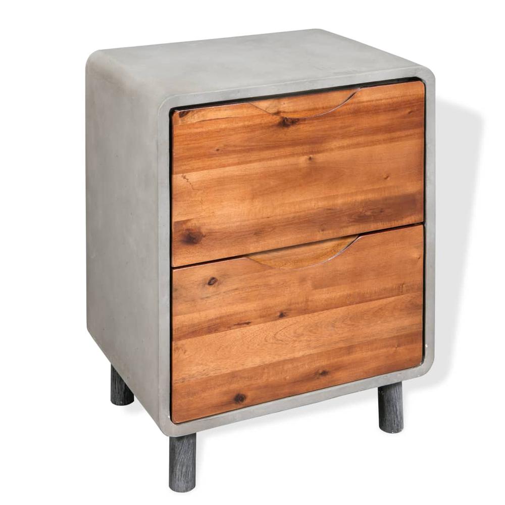 vidaXL Nightstand Concrete Solid Acacia Wood 15.7"x11.8"x19.7", 244994. Picture 1
