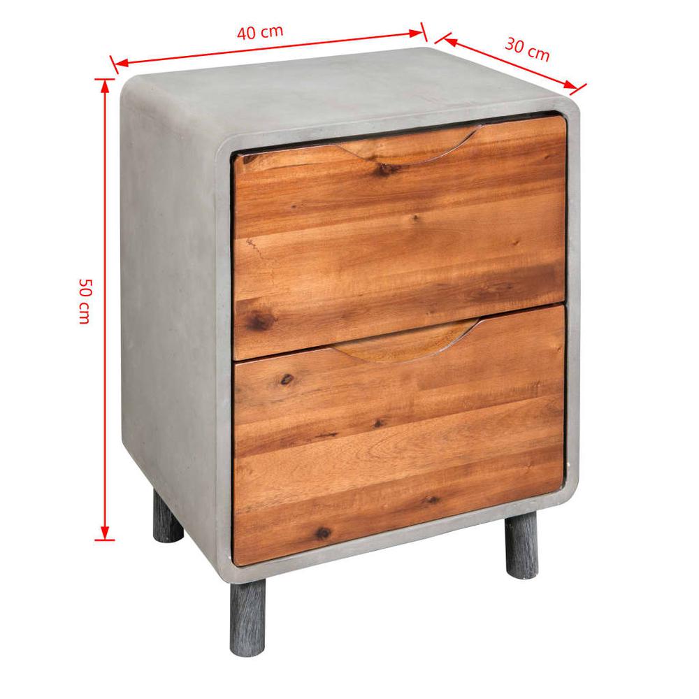 vidaXL Nightstand Concrete Solid Acacia Wood 15.7"x11.8"x19.7", 244994. Picture 6