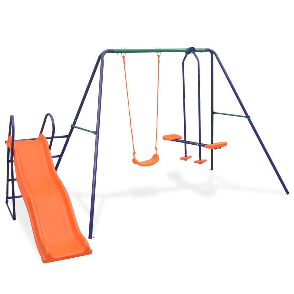 vidaXL Swing Set with Slide and 3 Seats Orange, 91359. Picture 1