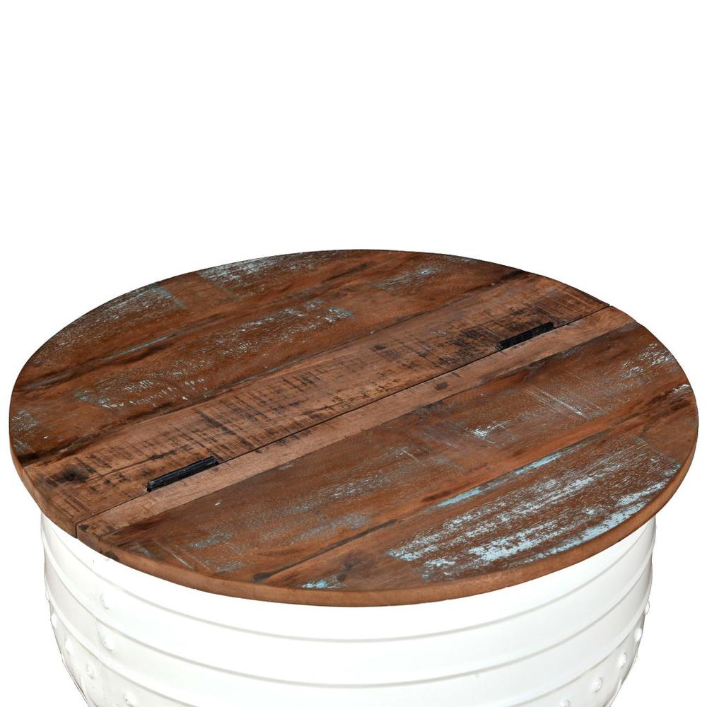 vidaXL Coffee Table Solid Reclaimed Wood White Barrel Shape, 245254. Picture 6