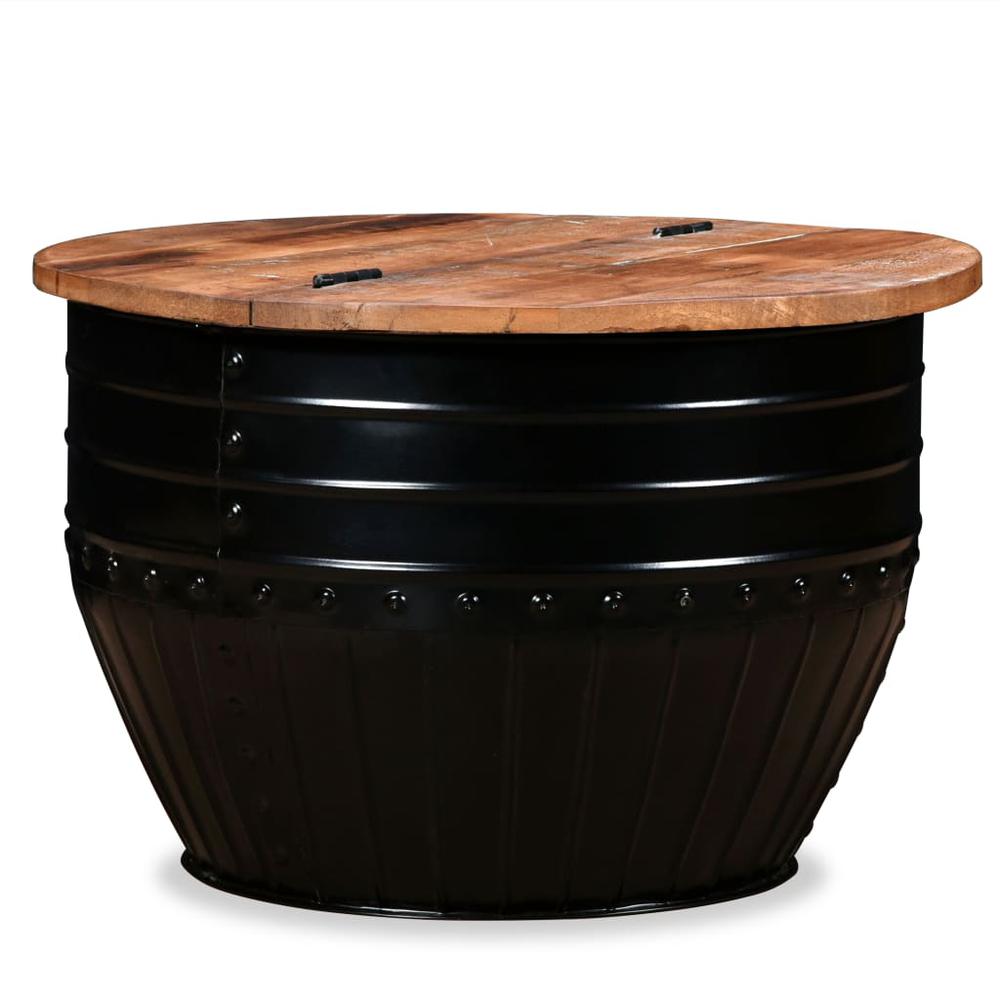 vidaXL Coffee Table Solid Reclaimed Wood Black Barrel Shape, 245255. Picture 1