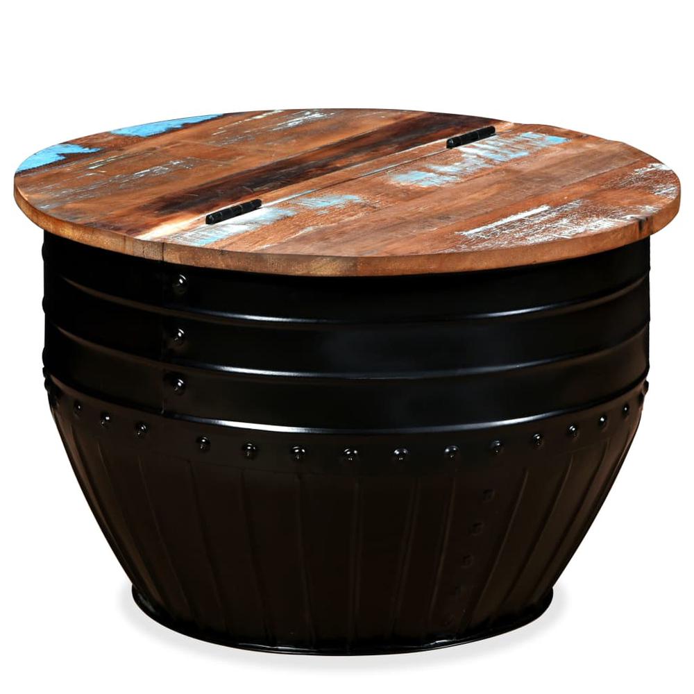 vidaXL Coffee Table Solid Reclaimed Wood Black Barrel Shape, 245255. Picture 2