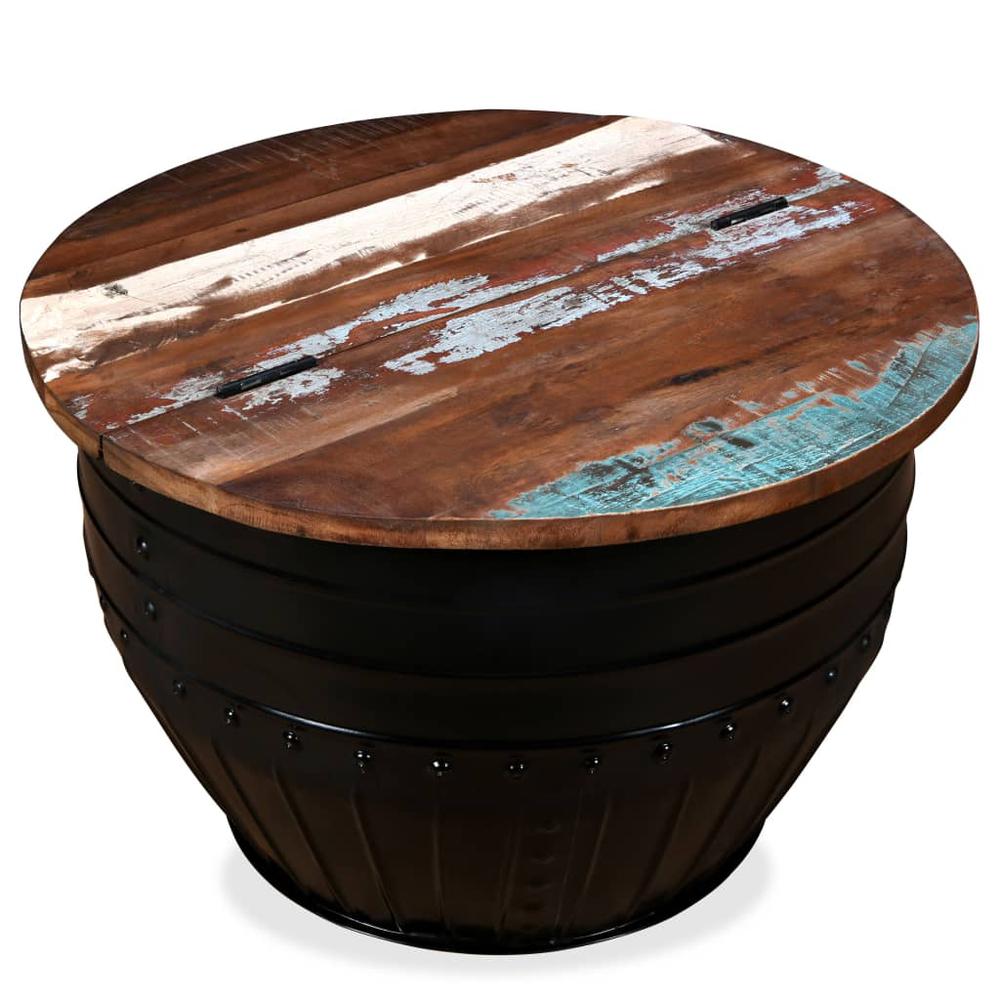 vidaXL Coffee Table Solid Reclaimed Wood Black Barrel Shape, 245255. Picture 3