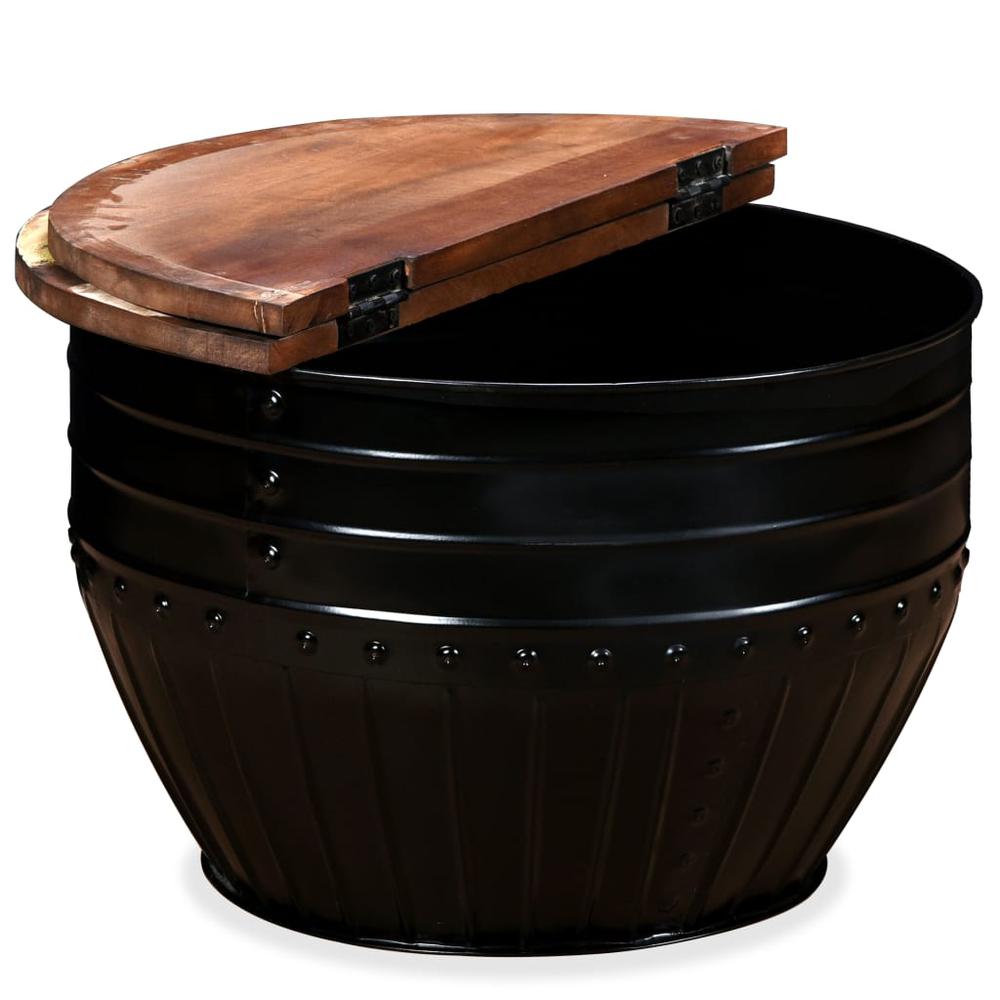 vidaXL Coffee Table Solid Reclaimed Wood Black Barrel Shape, 245255. Picture 4