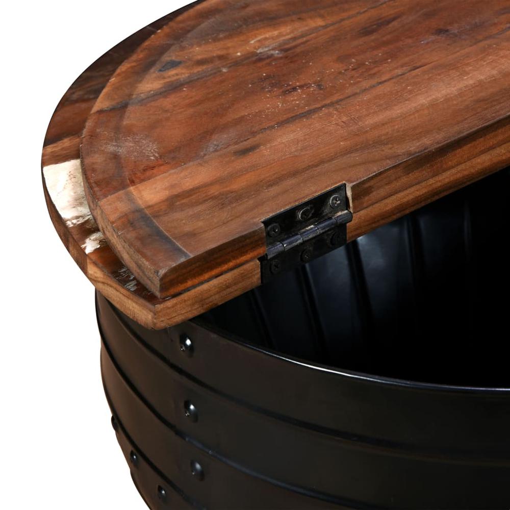 vidaXL Coffee Table Solid Reclaimed Wood Black Barrel Shape, 245255. Picture 7