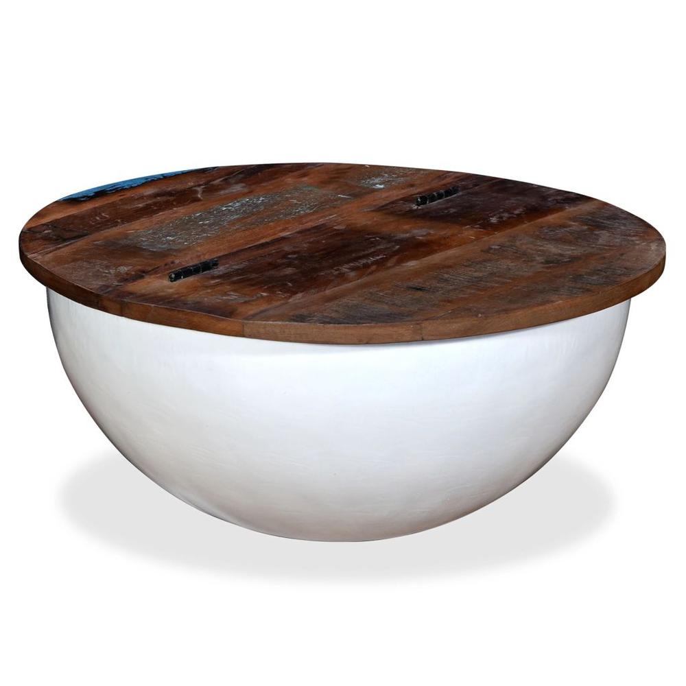 vidaXL Coffee Table Solid Reclaimed Wood White Bowl Shape, 245258. Picture 1