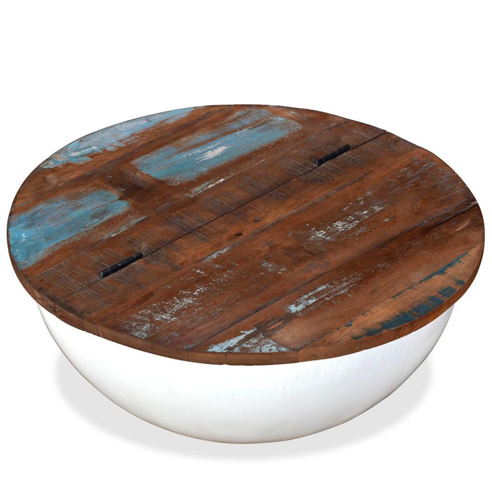 vidaXL Coffee Table Solid Reclaimed Wood White Bowl Shape, 245258. Picture 2