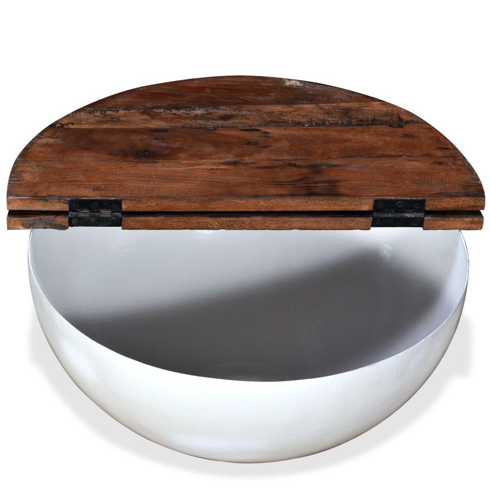vidaXL Coffee Table Solid Reclaimed Wood White Bowl Shape, 245258. Picture 3
