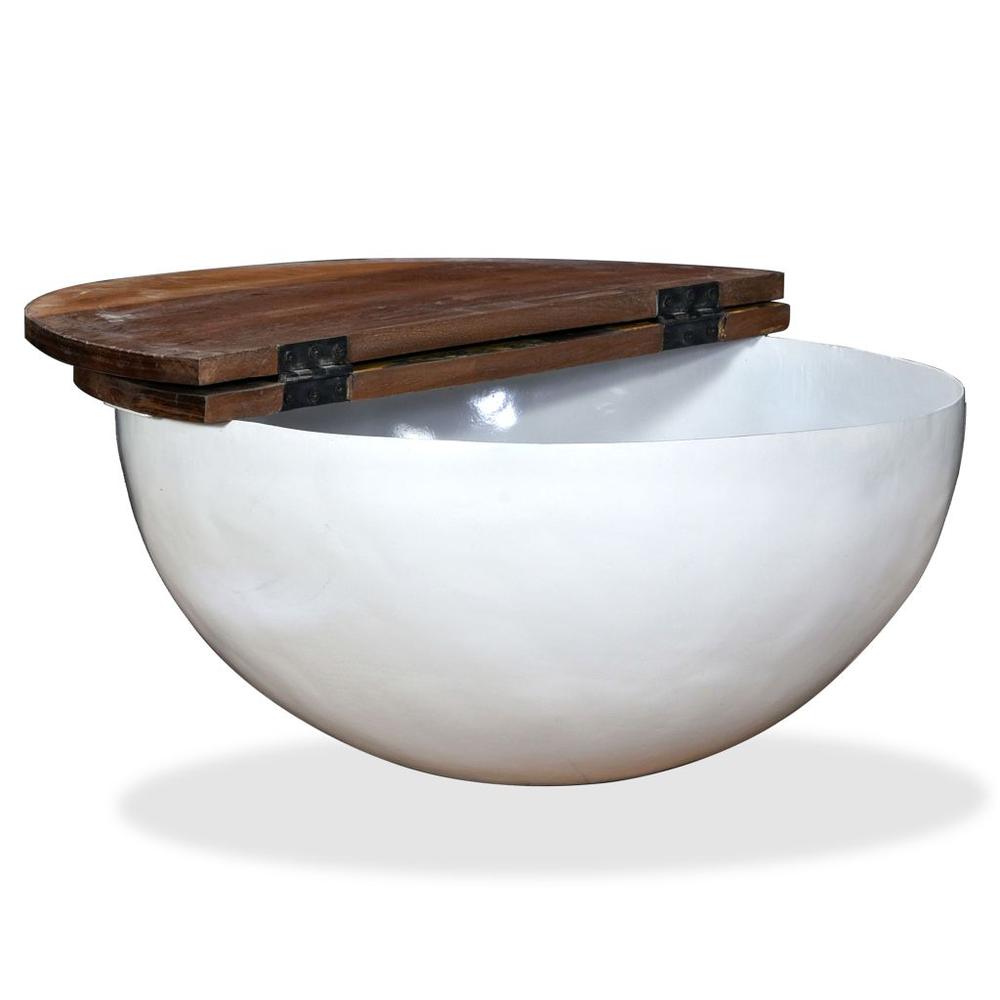 vidaXL Coffee Table Solid Reclaimed Wood White Bowl Shape, 245258. Picture 4