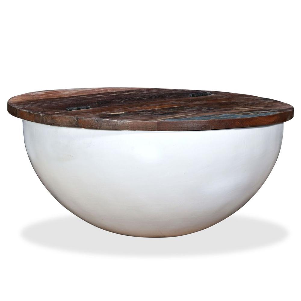 vidaXL Coffee Table Solid Reclaimed Wood White Bowl Shape, 245258. Picture 6