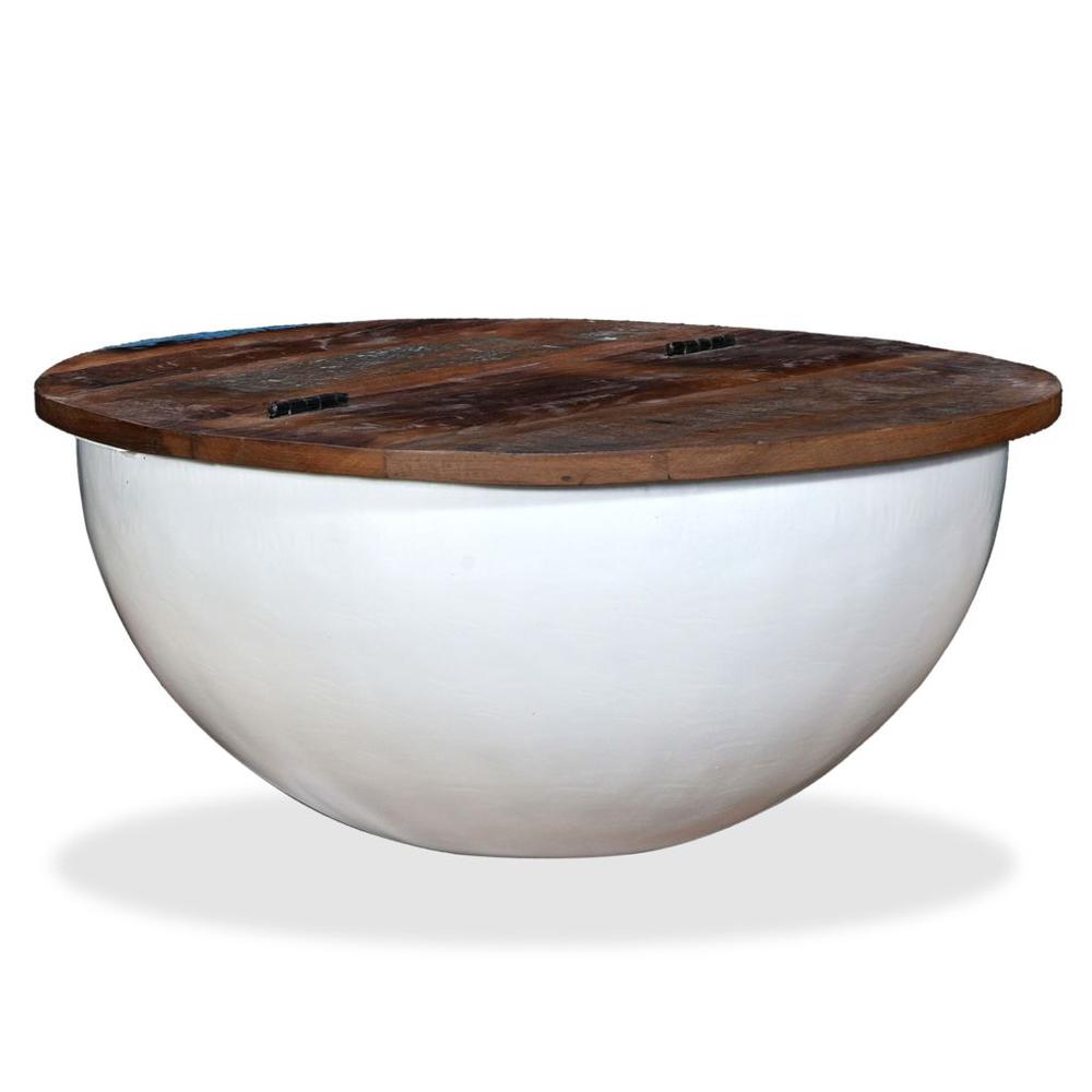 vidaXL Coffee Table Solid Reclaimed Wood White Bowl Shape, 245258. Picture 7