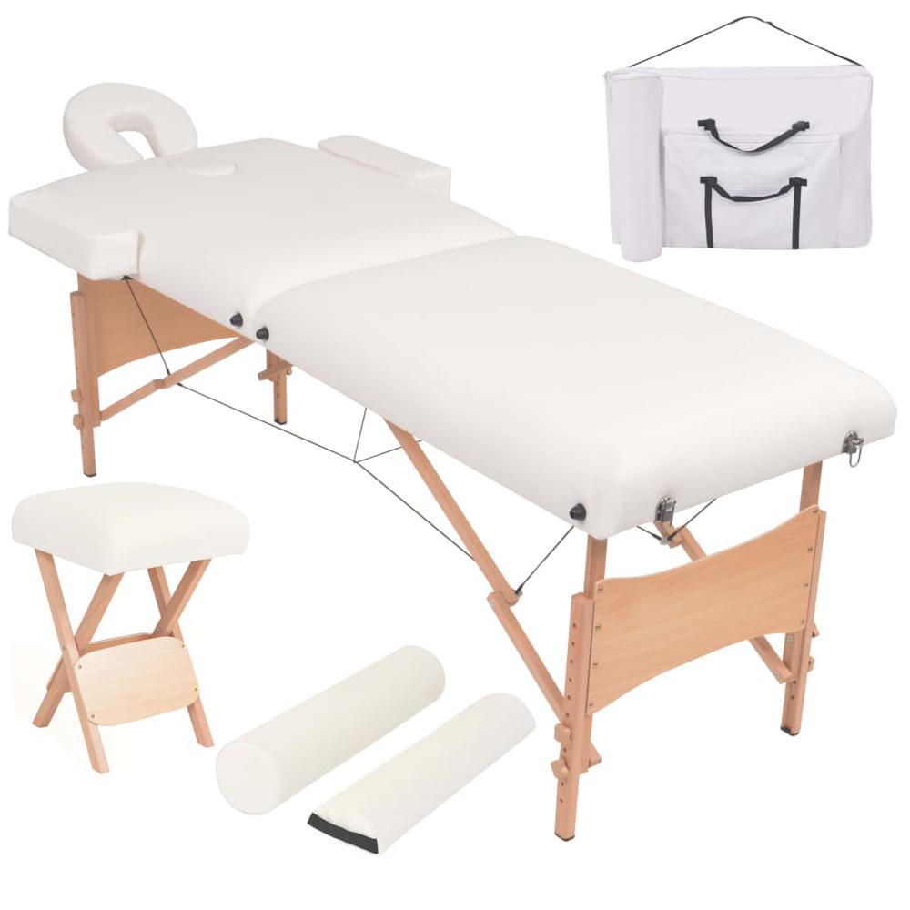 2-Zone Folding Massage Table and Stool Set 3.9" Thick White. Picture 12