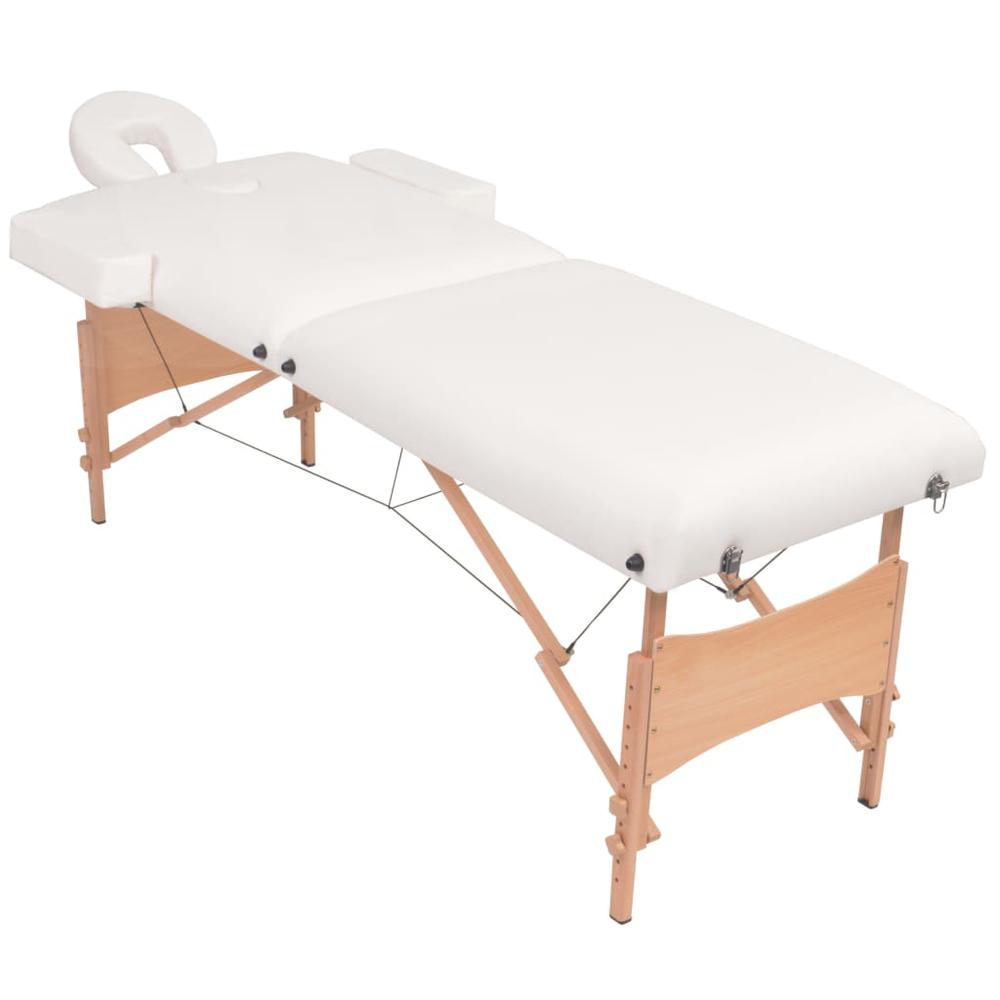 2-Zone Folding Massage Table and Stool Set 3.9" Thick White. Picture 1