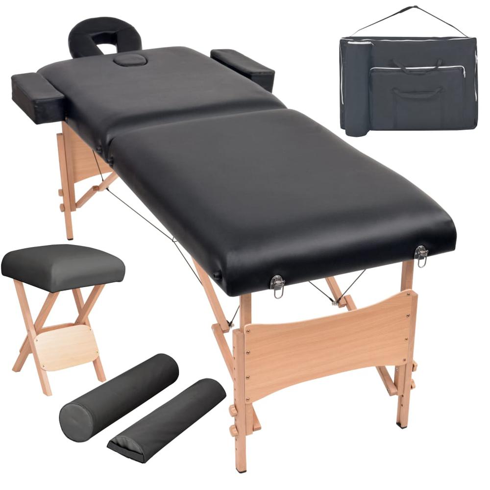 2-Zone Folding Massage Table and Stool Set 3.9" Thick Black. Picture 12