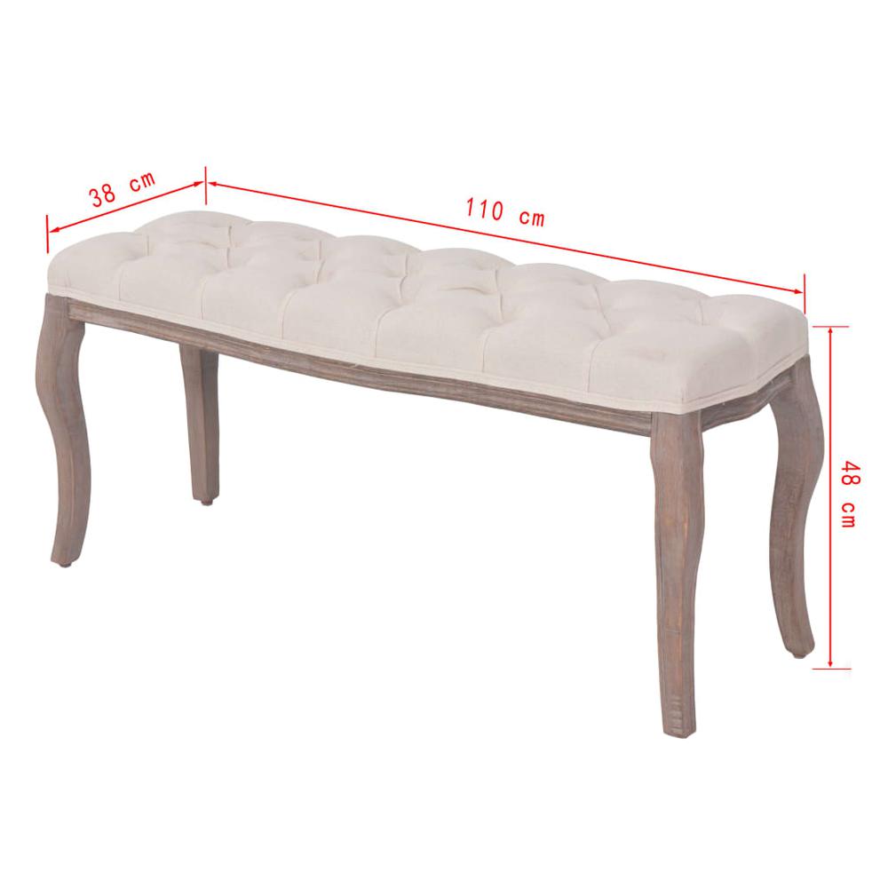 Bench Linen Solid Wood 43.3" x 15" x 18.9" Cream White. Picture 5