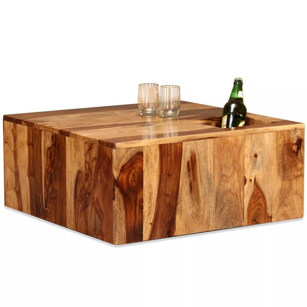 vidaXL Coffee Table Solid Sheesham Wood 27.6"x27.6"x11.8", 244927. Picture 2