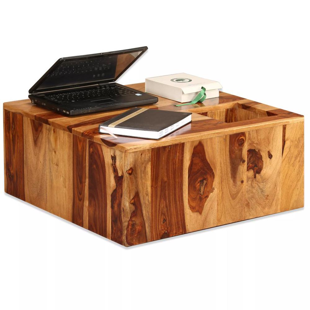vidaXL Coffee Table Solid Sheesham Wood 27.6"x27.6"x11.8", 244927. Picture 3