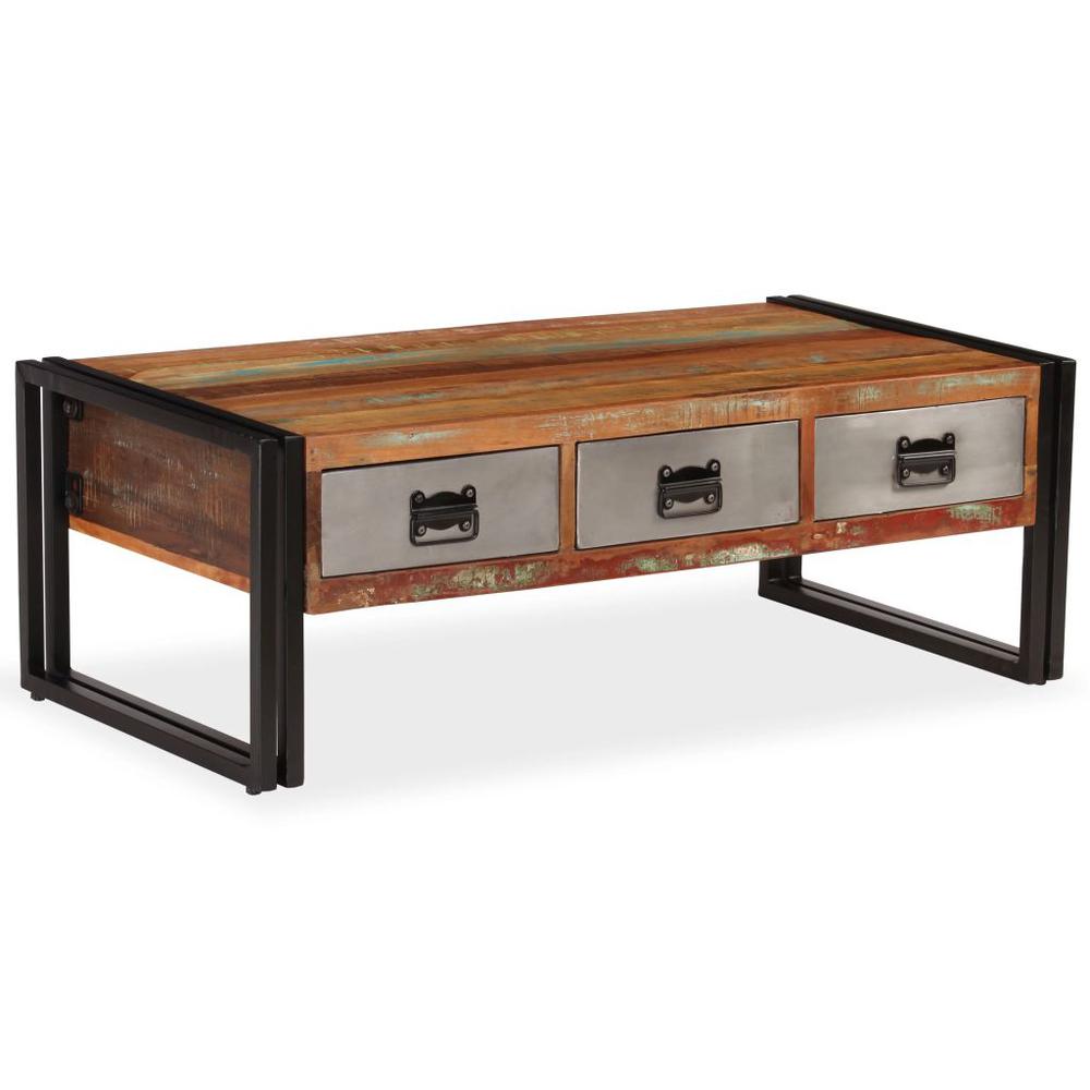 vidaXL Coffee Table with 3 Drawers Solid Reclaimed Wood 39.4"x19.7"x13.8", 244941. Picture 1