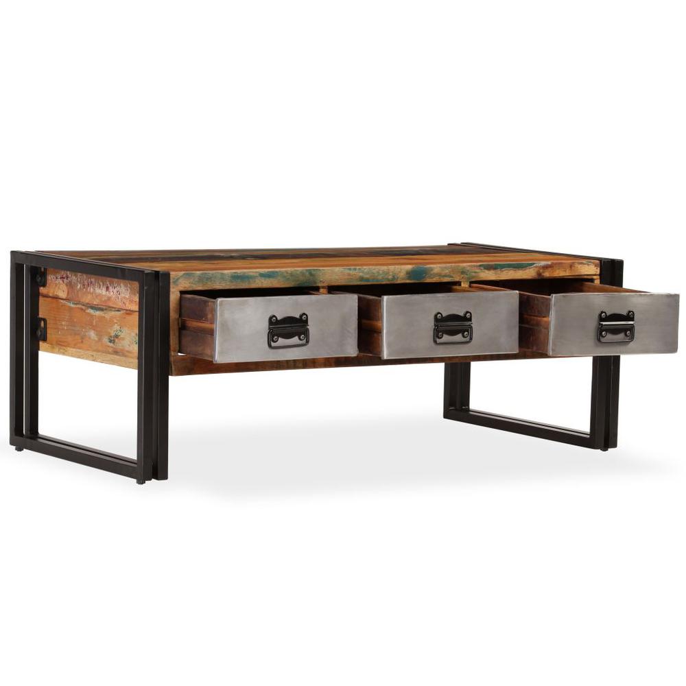 vidaXL Coffee Table with 3 Drawers Solid Reclaimed Wood 39.4"x19.7"x13.8", 244941. Picture 4