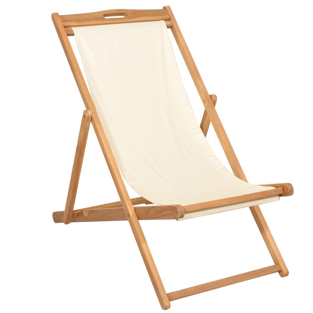 vidaXL Deck Chair Teak 22.1"x41.3"x37.8" Cream, 43802. Picture 1