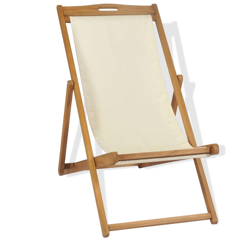 vidaXL Deck Chair Teak 22.1"x41.3"x37.8" Cream, 43802. Picture 2
