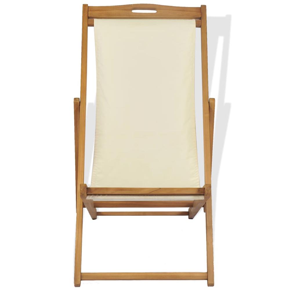 vidaXL Deck Chair Teak 22.1"x41.3"x37.8" Cream, 43802. Picture 3