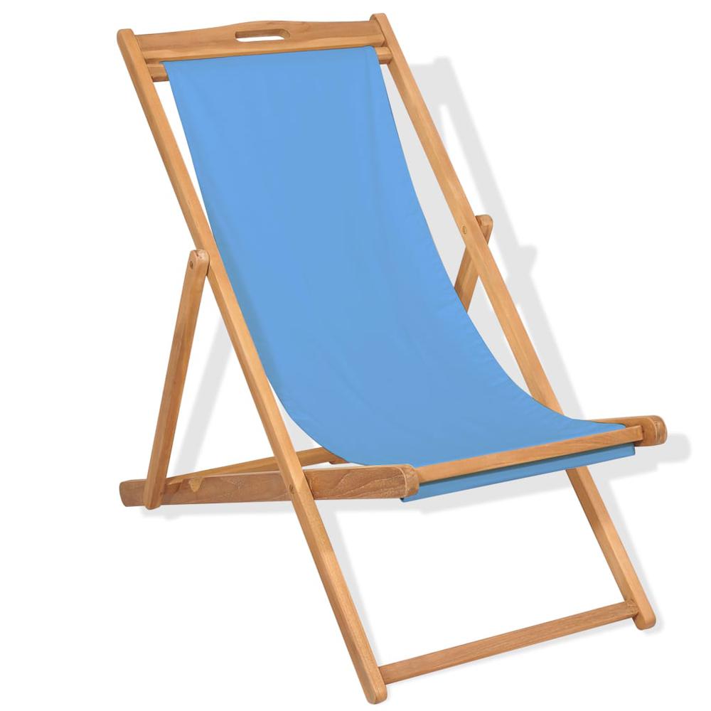 vidaXL Deck Chair Teak 22.1"x41.3"x37.8" Blue, 43803. Picture 1