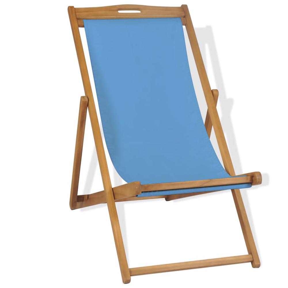 vidaXL Deck Chair Teak 22.1"x41.3"x37.8" Blue, 43803. Picture 2