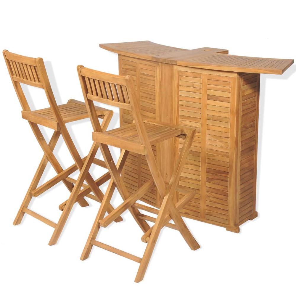 vidaXL 3 Piece Bistro Set with Folding Chairs Solid Teak Wood 3805. Picture 1