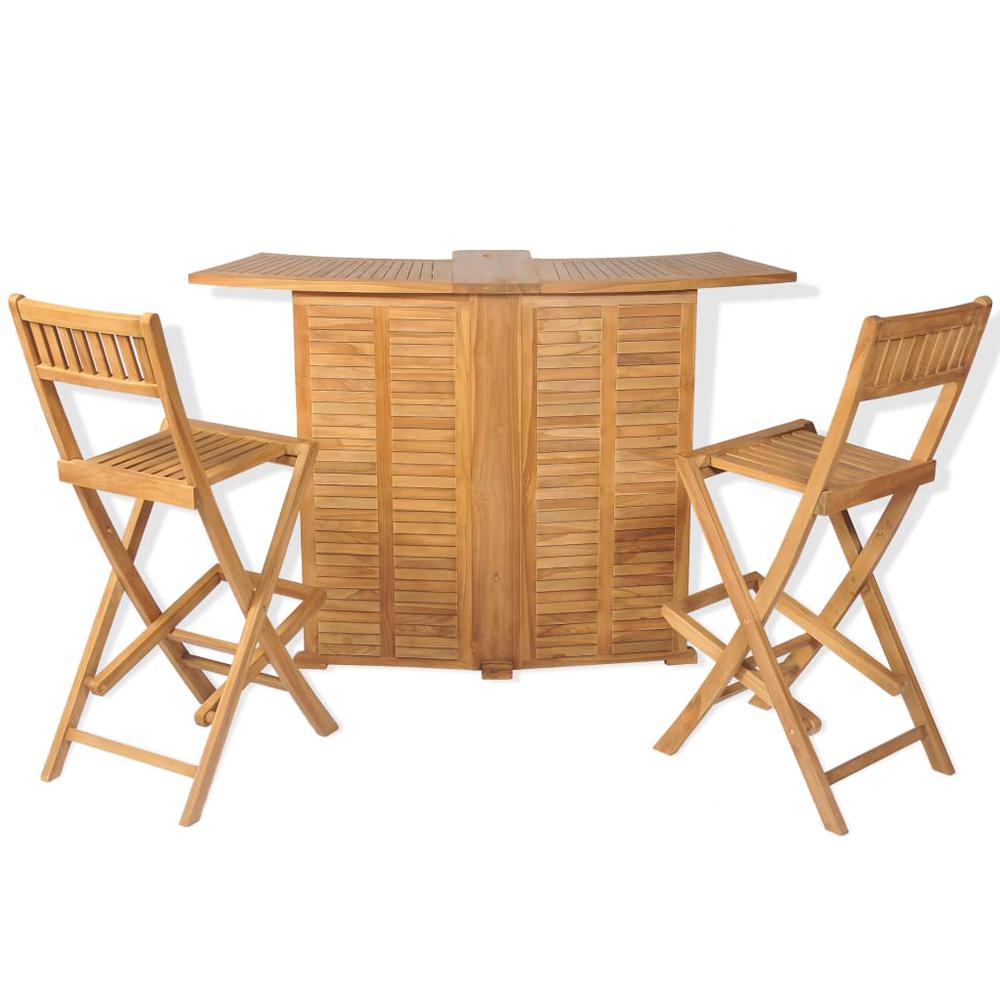 vidaXL 3 Piece Bistro Set with Folding Chairs Solid Teak Wood 3805. Picture 4