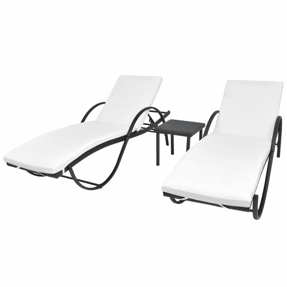 vidaXL Sun Loungers 2 pcs with Table Poly Rattan Black, 274869. Picture 1