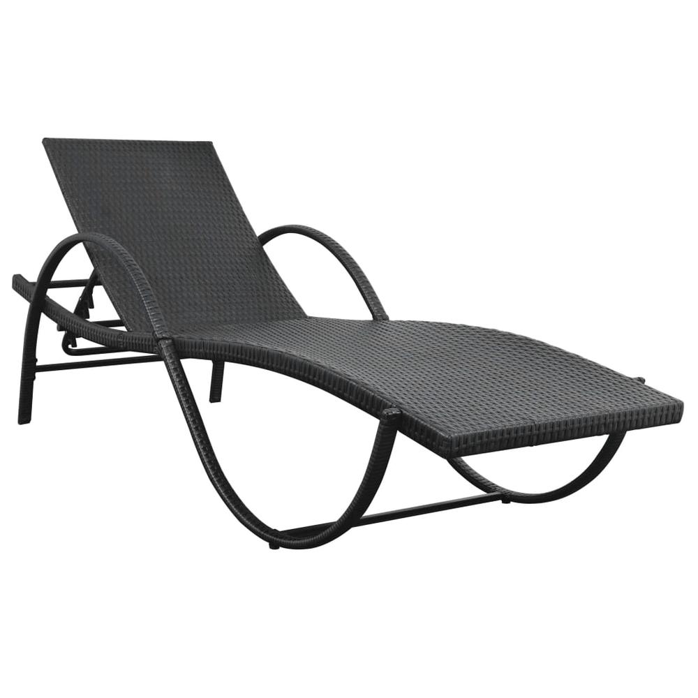vidaXL Sun Loungers 2 pcs with Table Poly Rattan Black, 274869. Picture 6